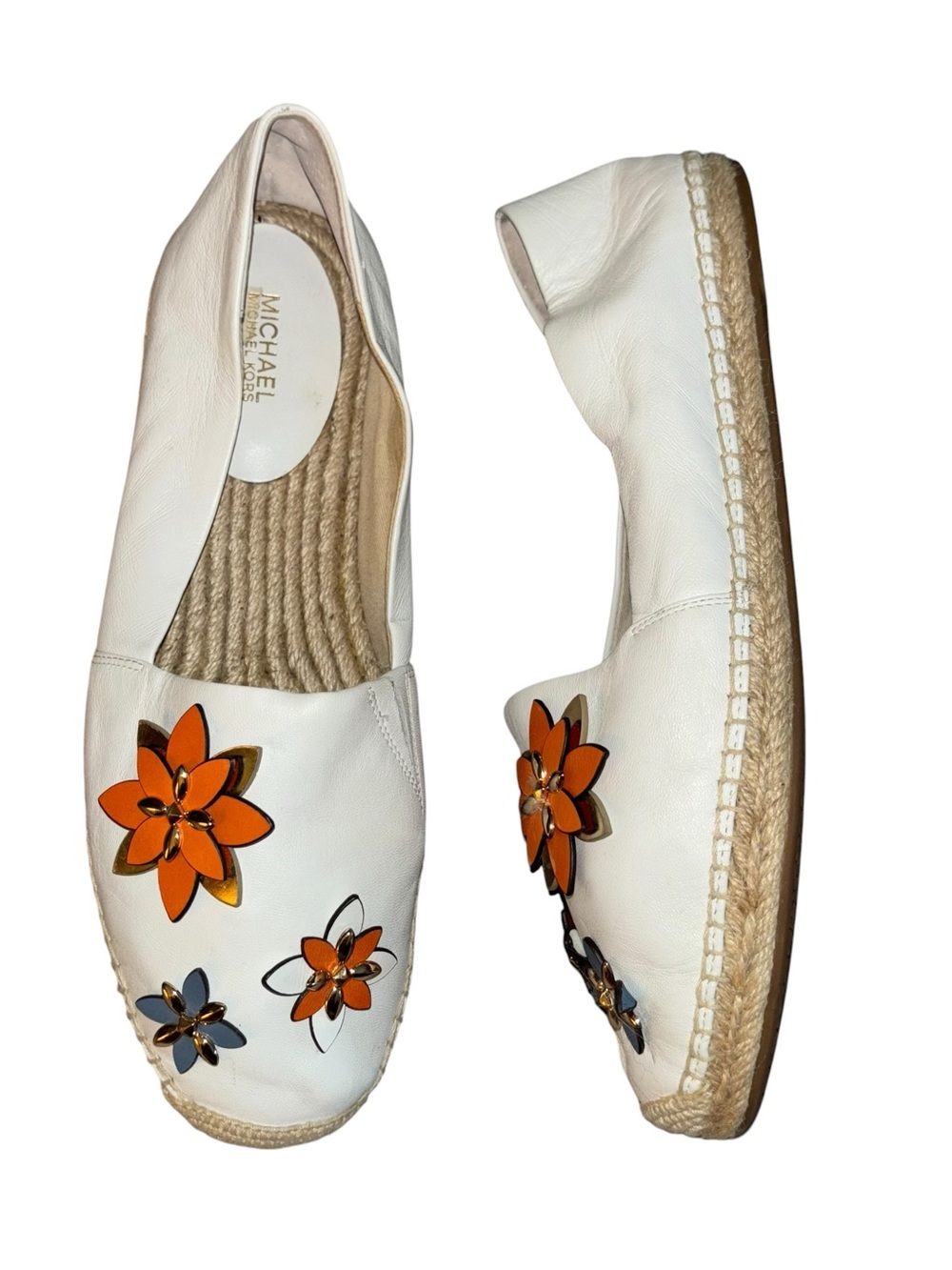 Michael Kors Heidi Leather Floral Espadrille Flats White 9.5 - Picture 3 of 11